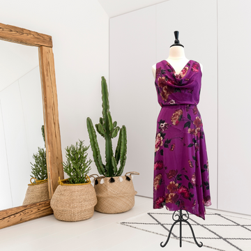 Draped Neck Floral Midi Dress
