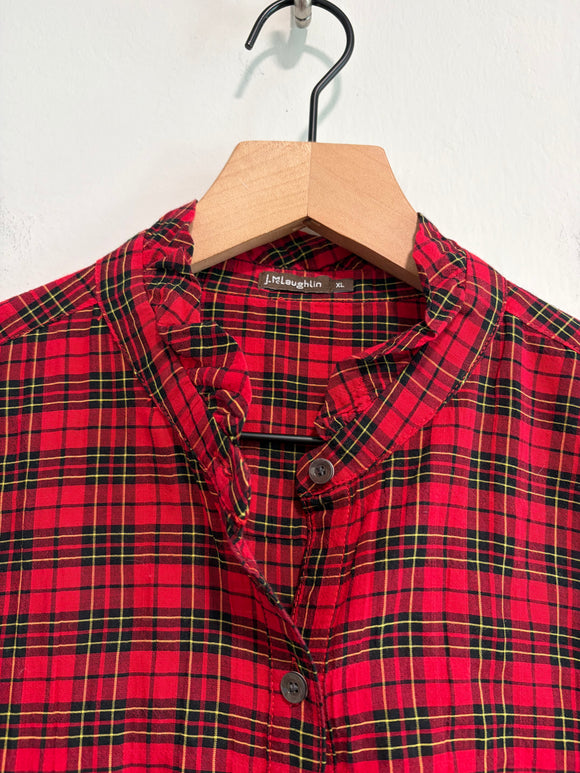 Plaid Ruffle Button Down Shirt