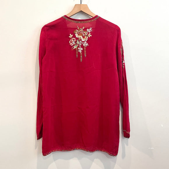 Floral 1/4 Button Embroidered Top