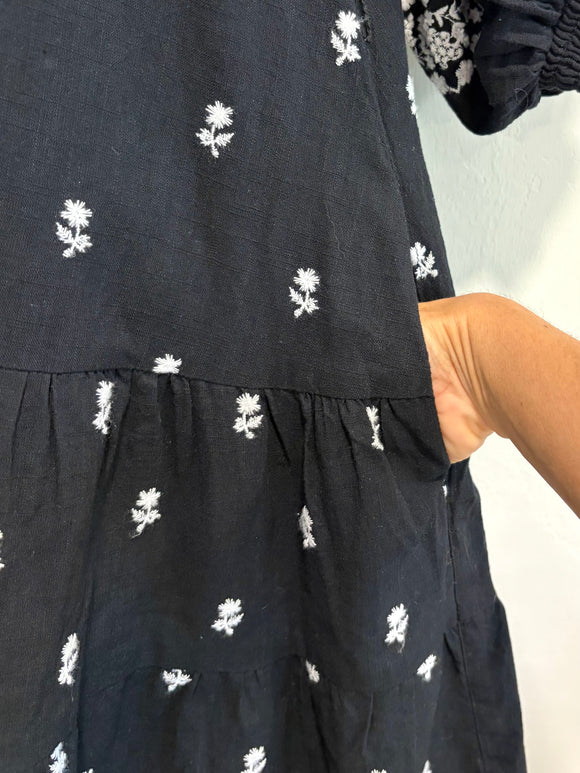 Embroidered Belted Dress
