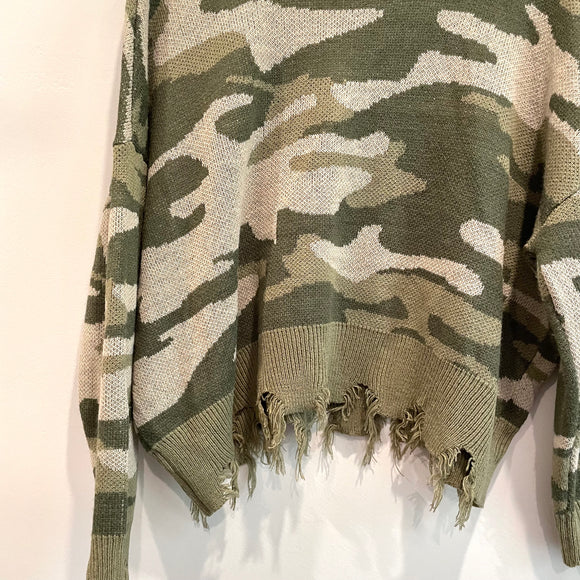 Camo Distressed Sweater