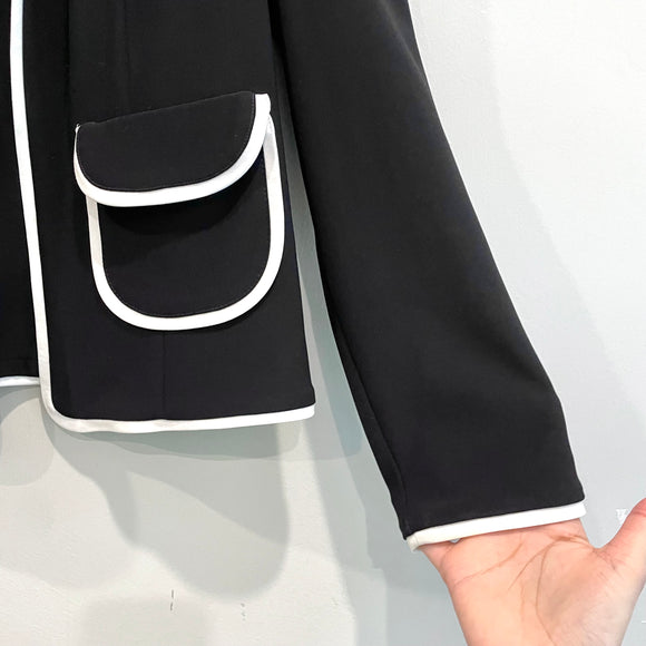 Piped Trim Open Front Blazer Jacket
