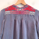 Ombré Floral Embroidered 1/4 Button Top-10