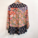 Floral 1/4 Button Mixed Media Top-9