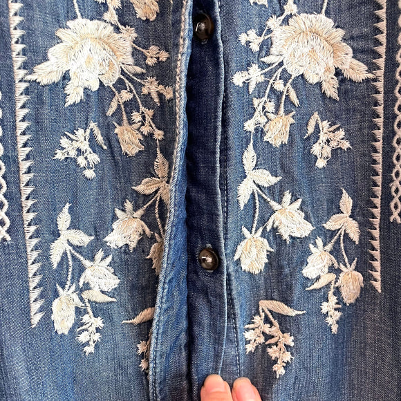 Floral Embroidered Button Down Shirt
