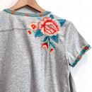 Floral Embroidered Silk Trim Tee-10