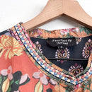 Floral 1/4 Button Mixed Media Top-5