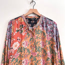 Floral 1/4 Button Mixed Media Top-3