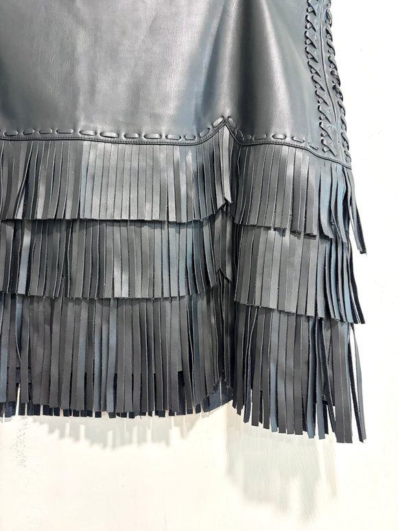 Fringe Faux Leather Skirt