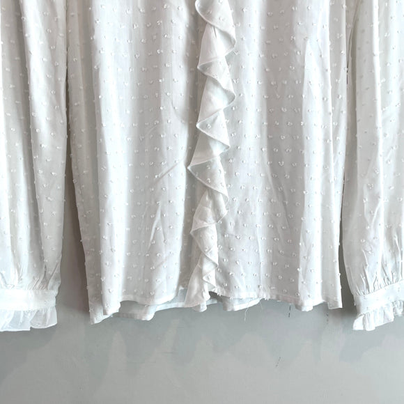 Ruffled Button Down Swiss Dot Top