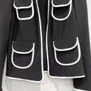 Piped Trim Open Front Blazer Jacket-4