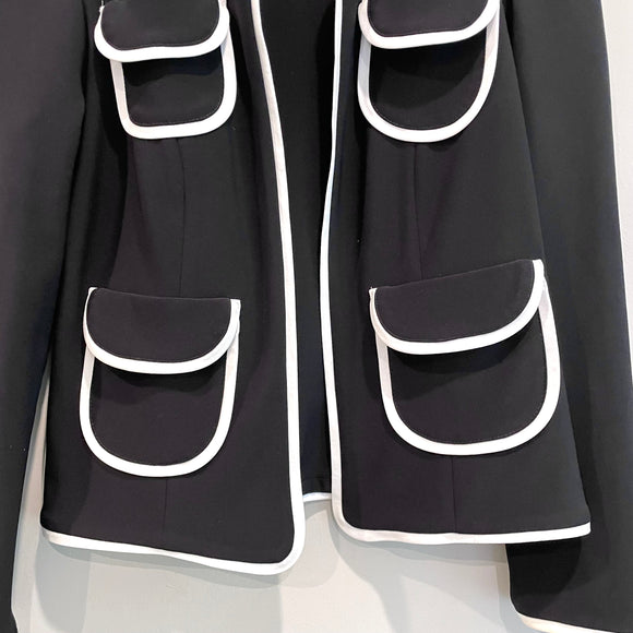 Piped Trim Open Front Blazer Jacket