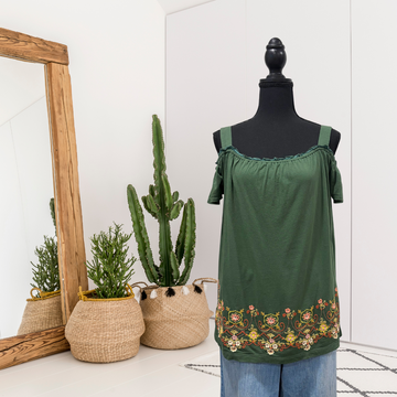Embroidered Cold Shoulder Top