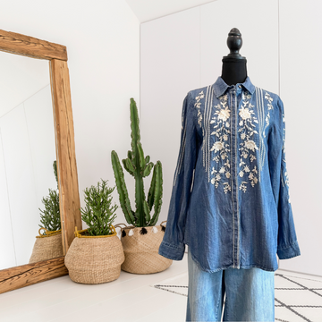 Floral Embroidered Button Down Shirt