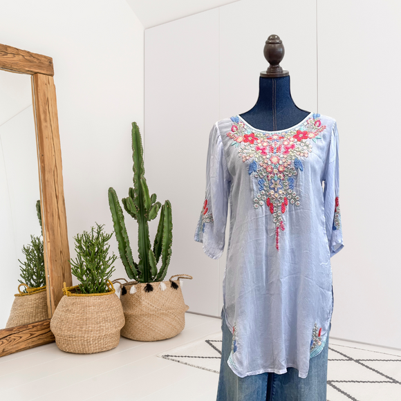 Pastel Embroidered Tunic Top