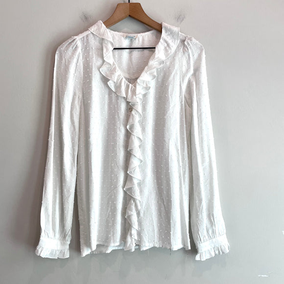 Ruffled Button Down Swiss Dot Top
