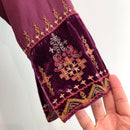 Embroidered Velvet Trim Silk Top-6