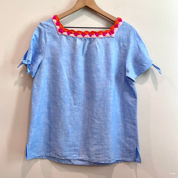 Crochet Trim Linen Blend Top