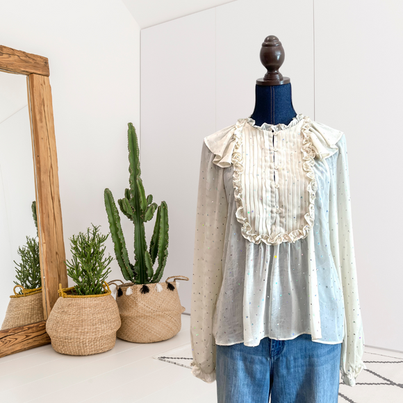 Metallic Heart Pleated Blouse