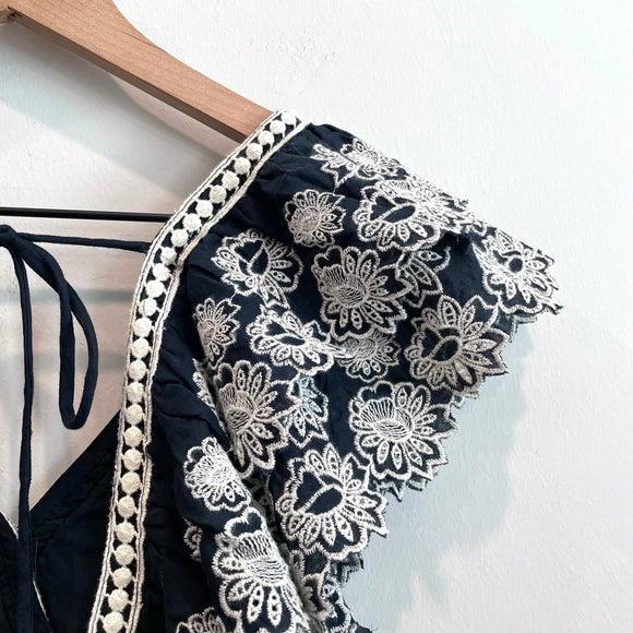Ruffle Embroidered V-Neck Top