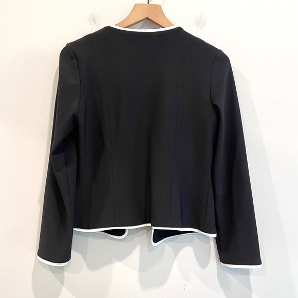 Piped Trim Open Front Blazer Jacket