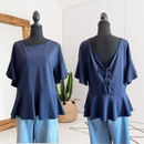 Lace Up Back Peplum Top-1