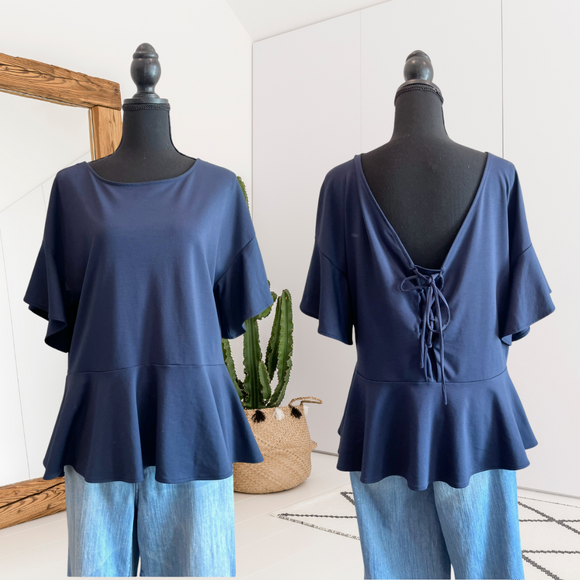 Lace Up Back Peplum Top