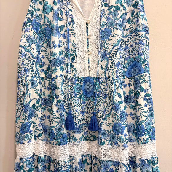 Floral Tiered Linen Midi Dress