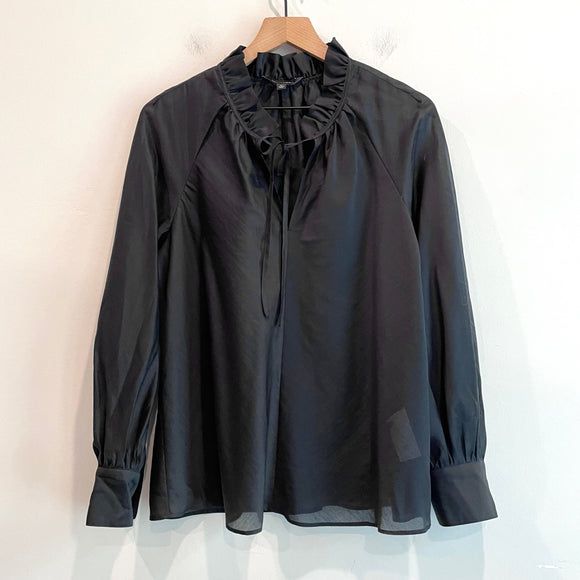 Ruffle Neck Tie Long Sleeve Top