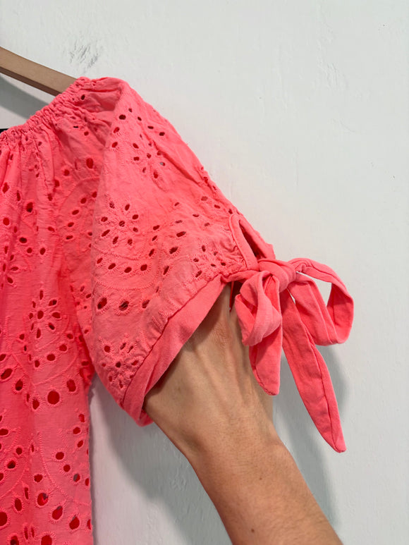 Eyelet Bow Sleeve Top