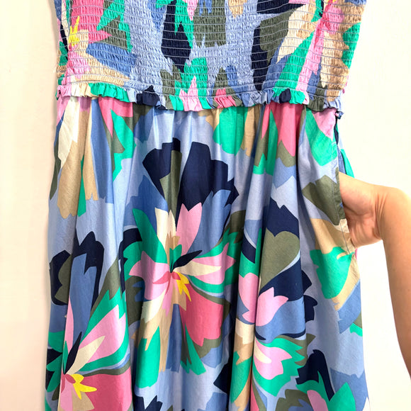 Smocked Handkerchief Hem Midi Dress