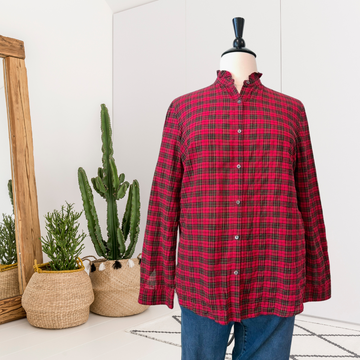 Plaid Ruffle Button Down Shirt