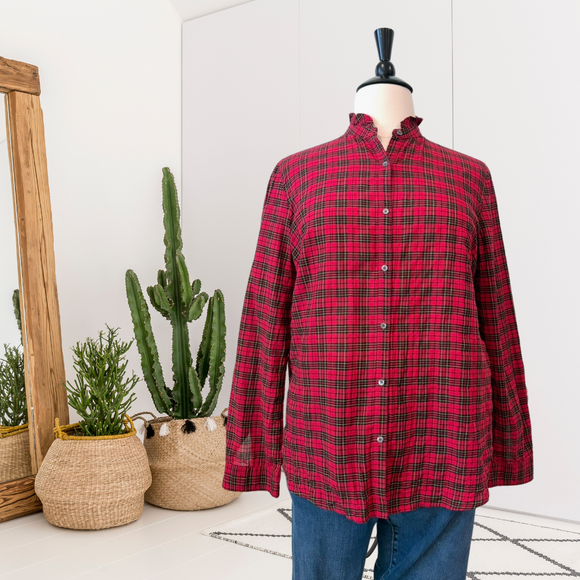 Plaid Ruffle Button Down Shirt
