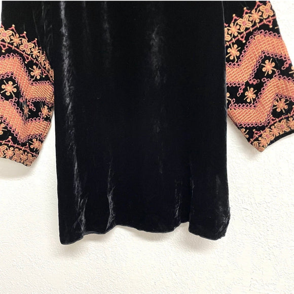 Floral Embroidered Velvet Peasant Top
