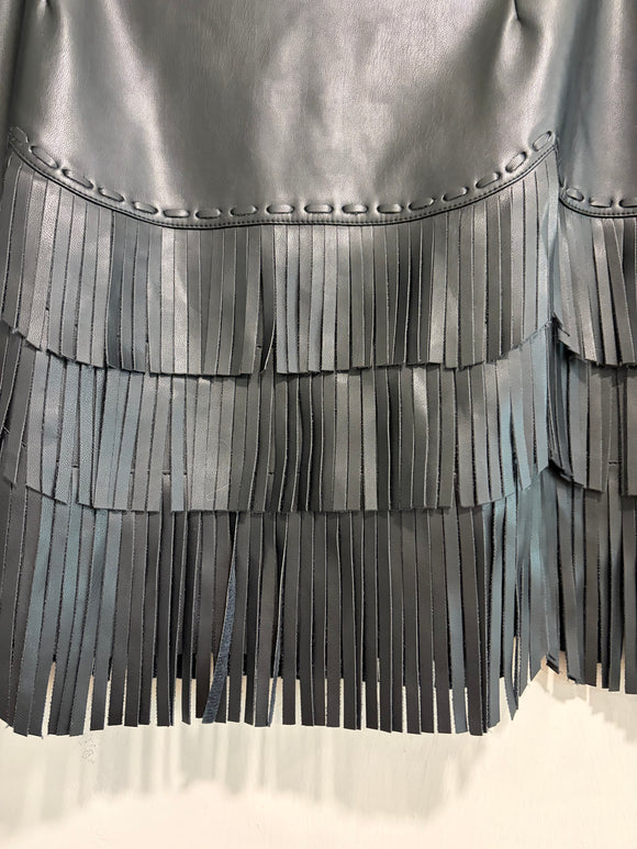 Fringe Faux Leather Skirt