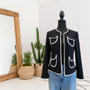 Piped Trim Open Front Blazer Jacket-1