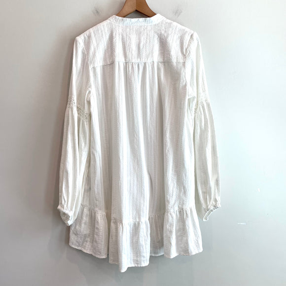 Long Sleeve Eyelet 1/4 Button Tunic Top