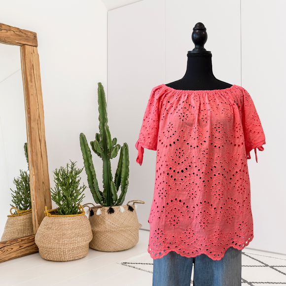 Eyelet Bow Sleeve Top