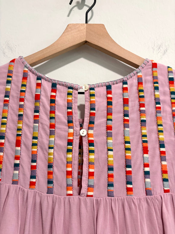 Embroidered Ruffle Shift Dress