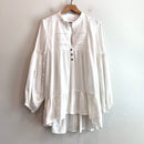 Long Sleeve Eyelet 1/4 Button Tunic Top-2