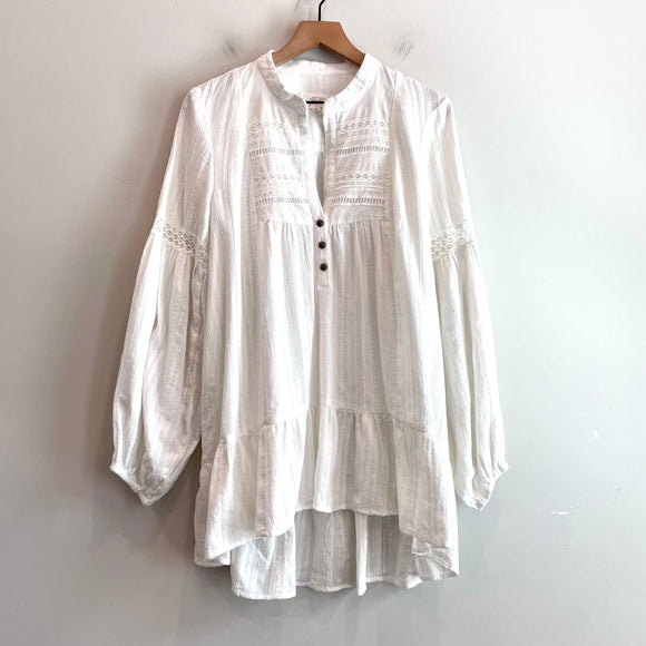 Long Sleeve Eyelet 1/4 Button Tunic Top