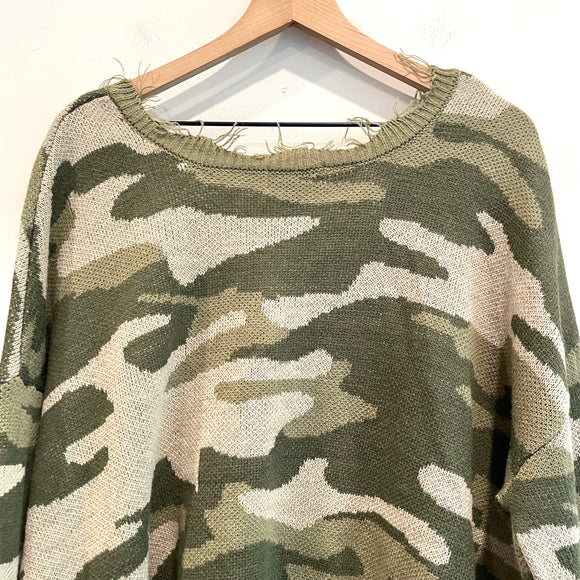 Camo Distressed Sweater