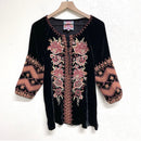 Floral Embroidered Velvet Peasant Top-2