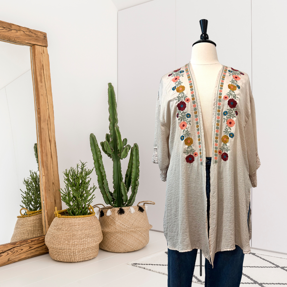 Floral Embroidered Kimono Cardigan