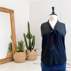 Sleeveless Bow Tie Neck Top