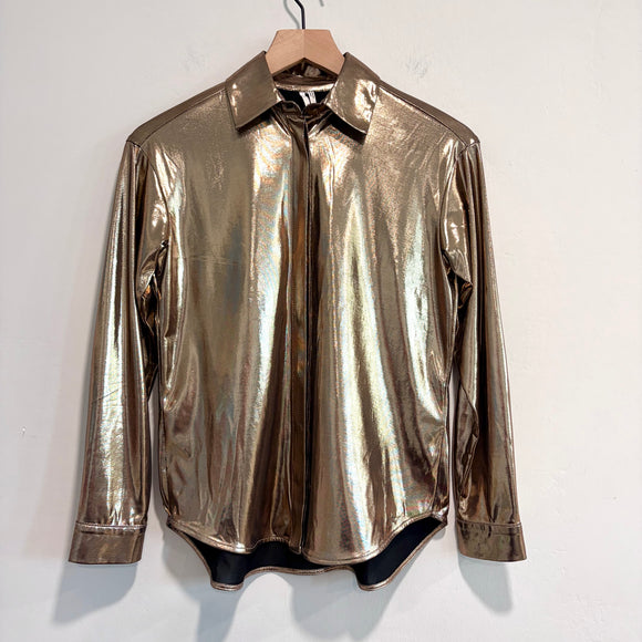 Shine Metallic Button Down Top