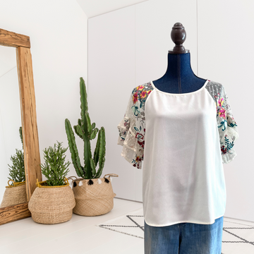 Floral Sheer Embroidered Sleeve Top