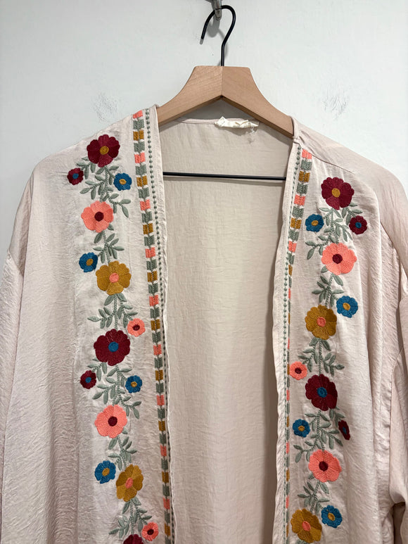 Floral Embroidered Kimono Cardigan
