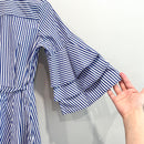 Striped Tiered Bell Sleeve Wrap Dress-11