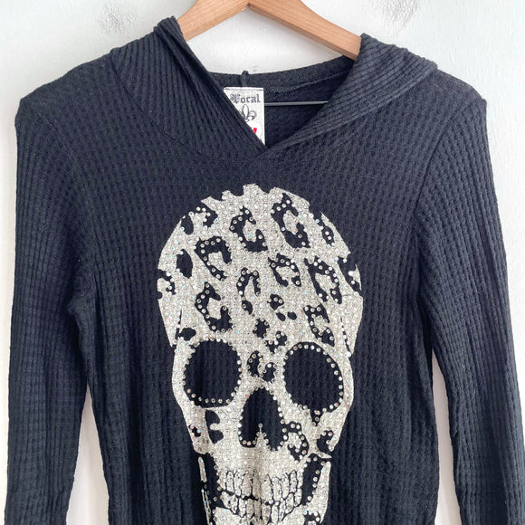 Rhinestone Skull Hooded Top